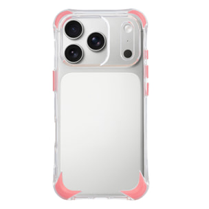 Custodia trasparente con rilievo protettivo per fotocamera, angoli rinforzati rosa, antiurto e anti-impronte Magsafe per iPhone 17 Pro.