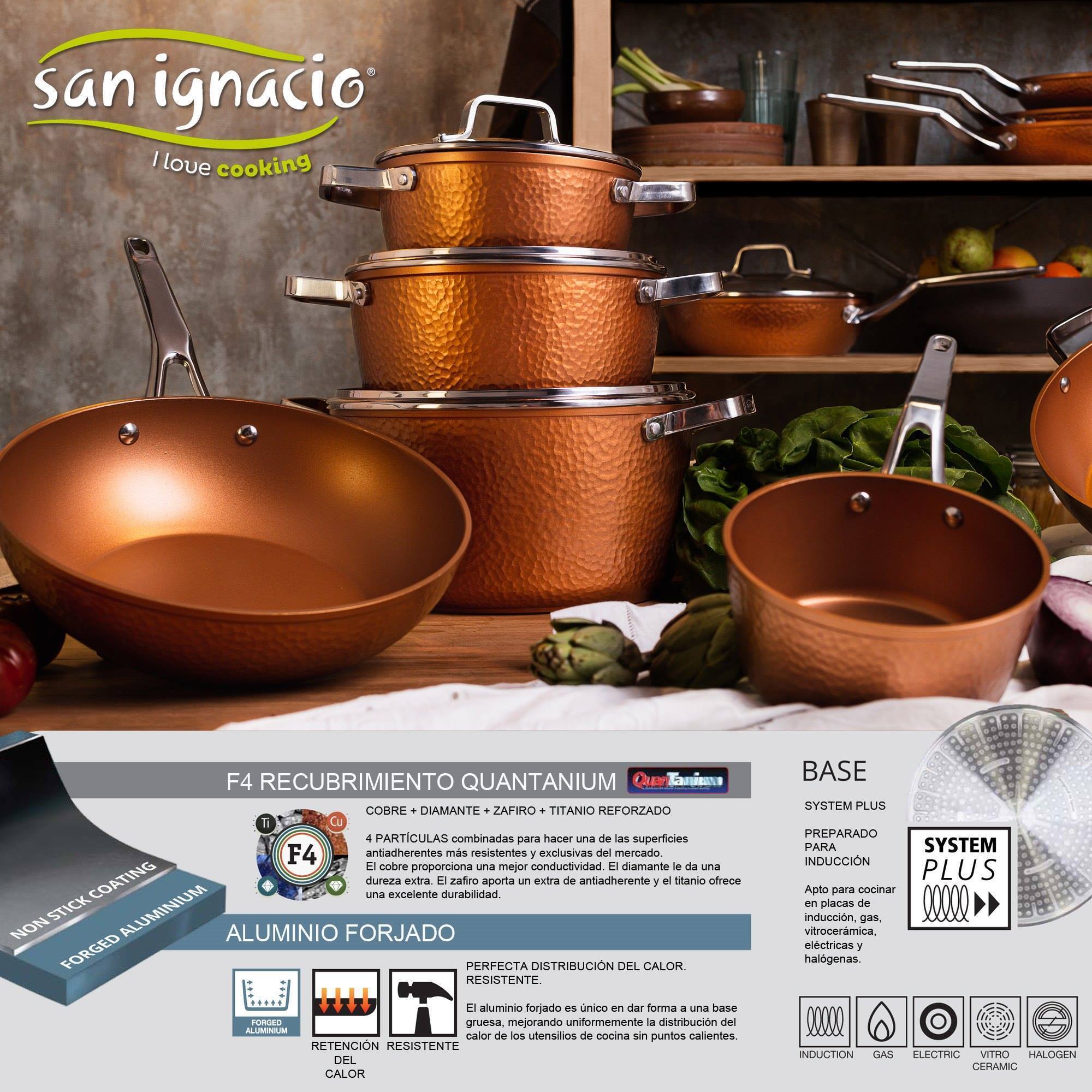 Colección origen: set de 1 cazo 16 cm, y 2 cacerolas con tapa de vidrio, 20 y 24 cm, y 1 sartén 16 cm, aluminio forjado, aptas para inducción