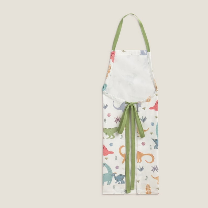 Delantal infantil con estampado de dinosaurios Dinot color blanco 100% Algodón