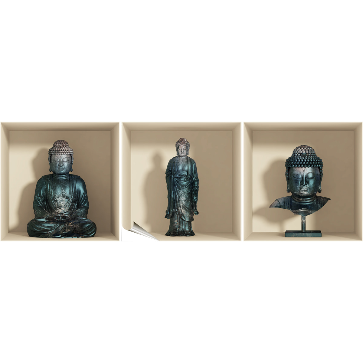 Stickers muraux 3D | Sticker Mural Autocollant effet 3D Bouddha - Stickers adhésifs 3D Chambre Salon Trompe l'oeil