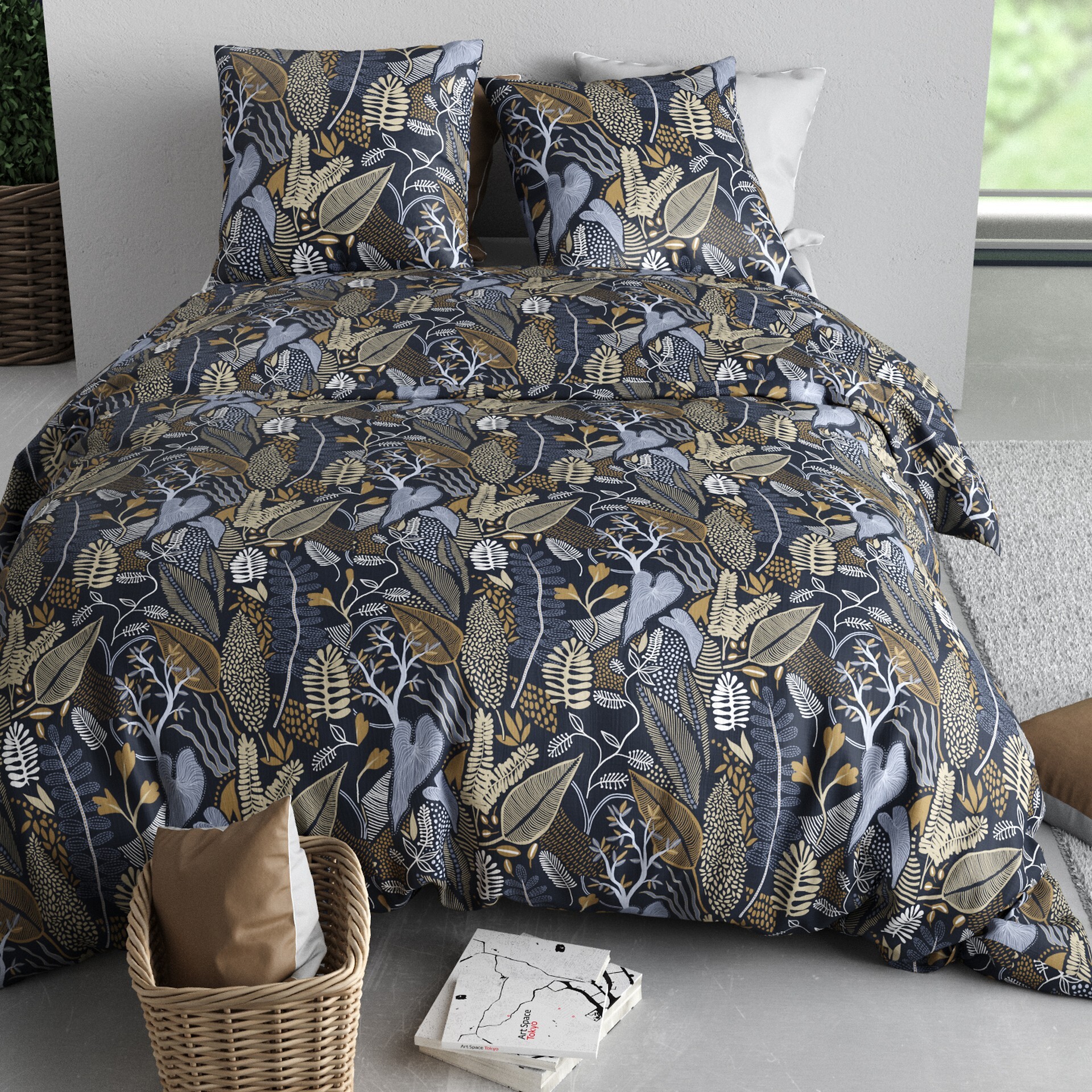 Parure housse de couette imprimée 240x260cm + 2 Taies 100% coton 57fils EMALI