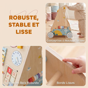 Chariot de marche en bois trotteur bébé avec tableau d'activités