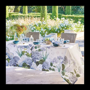 Nappe anti tache lin & coton imprimé Jardin de bretagne bleu