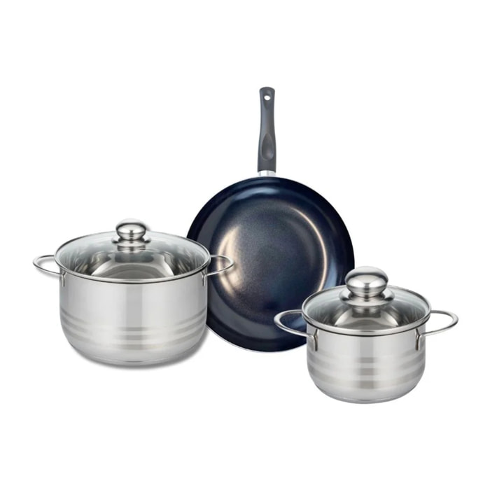 Ensemble de 1 Poêle de cuisson 24 cm et 2 faitouts 16 et 20 cm Elo Prima Brillant