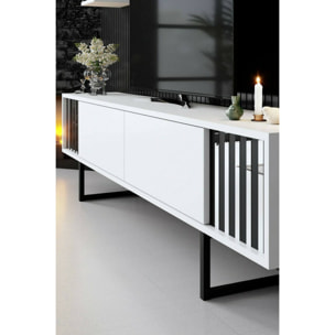 Mobile porta TV Dfantin, Credenza da soggiorno, Armadio basso per TV, Base parete attrezzata, 180x30h48 cm, Bianco e Nero