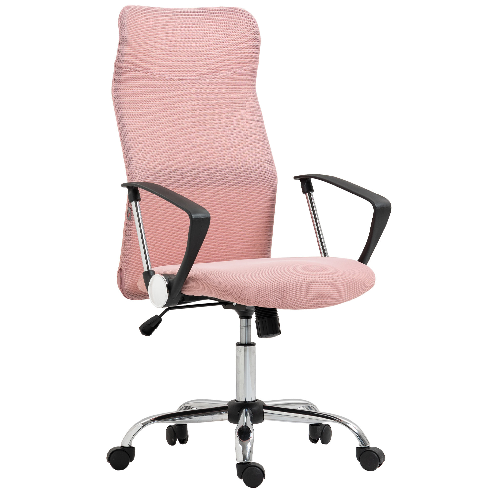 Fauteuil de bureau manager design réglable piètement acier chromé accoudoirs noir maille rose
