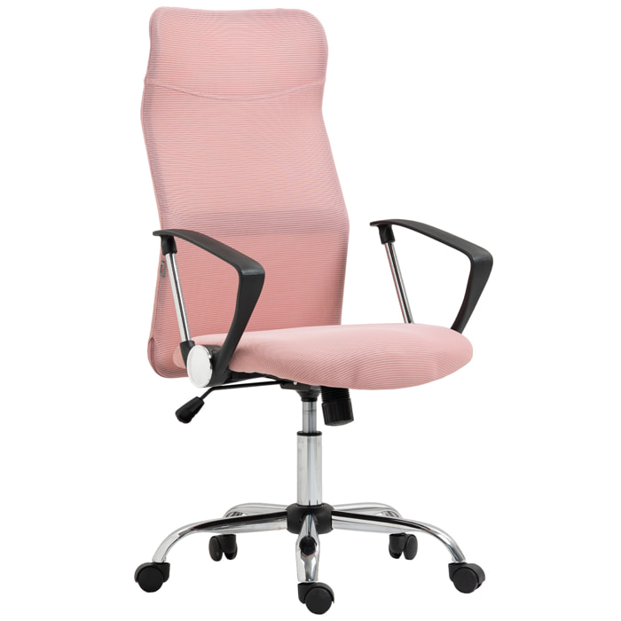 Fauteuil de bureau manager design réglable piètement acier chromé accoudoirs noir maille rose