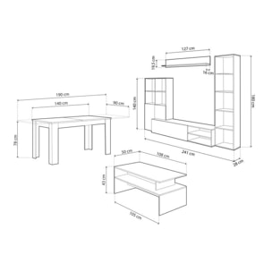 Pack salón con mesa de centro y mesa de comedor Iris Max Blanco Artik (Blanco Mate) - Roble Nodi