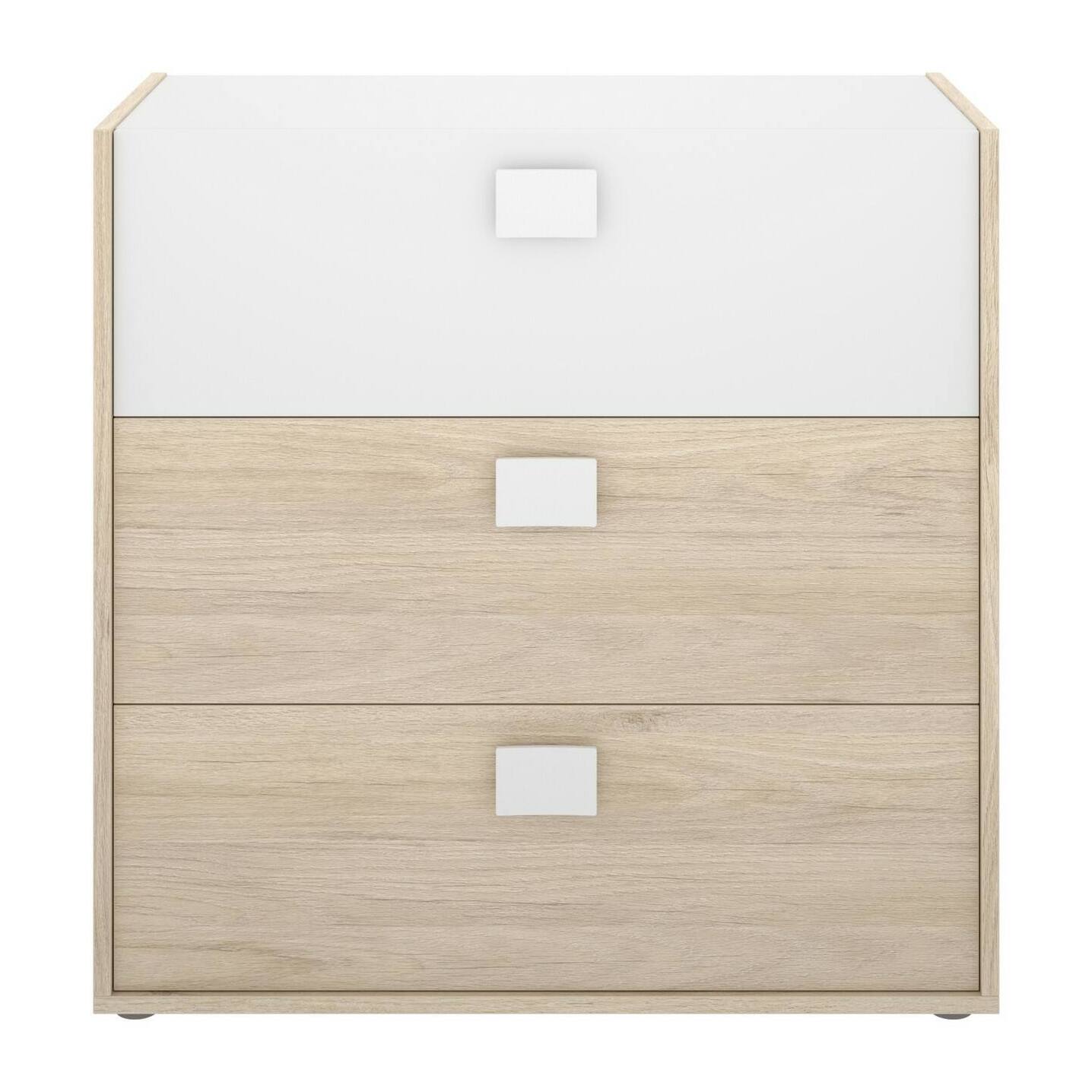 Cassettiera Sella, Settimanale per camera da letto, Comò con 3 cassetti, 80x43h81 cm, Rovere e Bianco