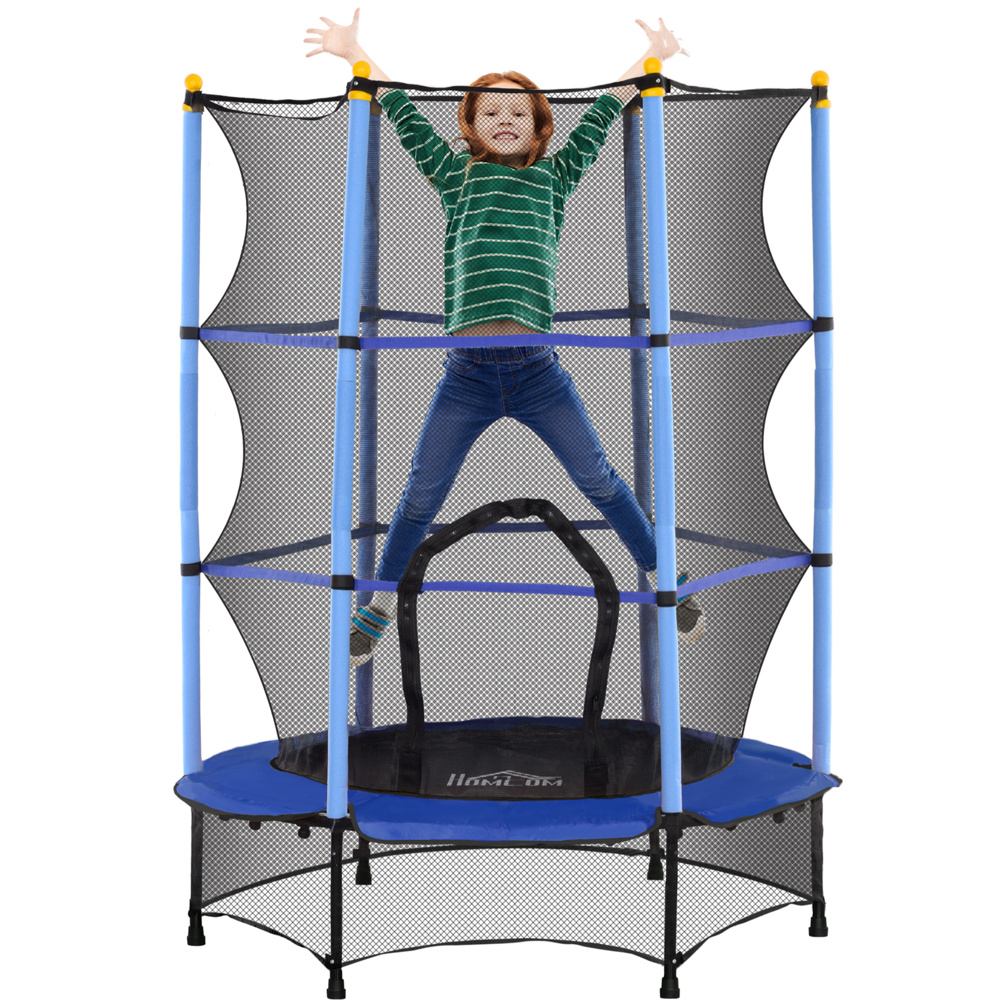 Cama Elástica Infantil Ø140x190 cm Trampolín para Niños de +3 Años con Red de Seguridad y Marco de Acero para Interior y Exterior