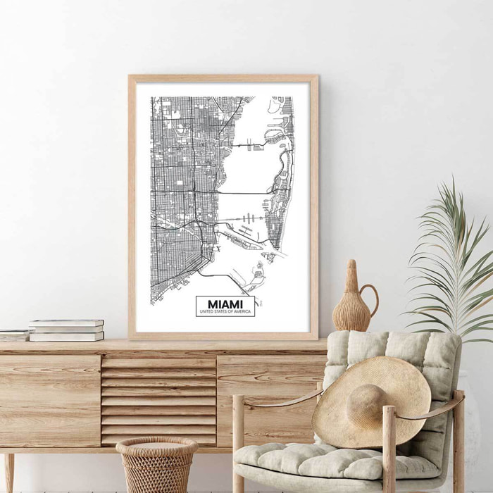 Affiche graphique miami usa Affiche + cadre en bois - Chêne