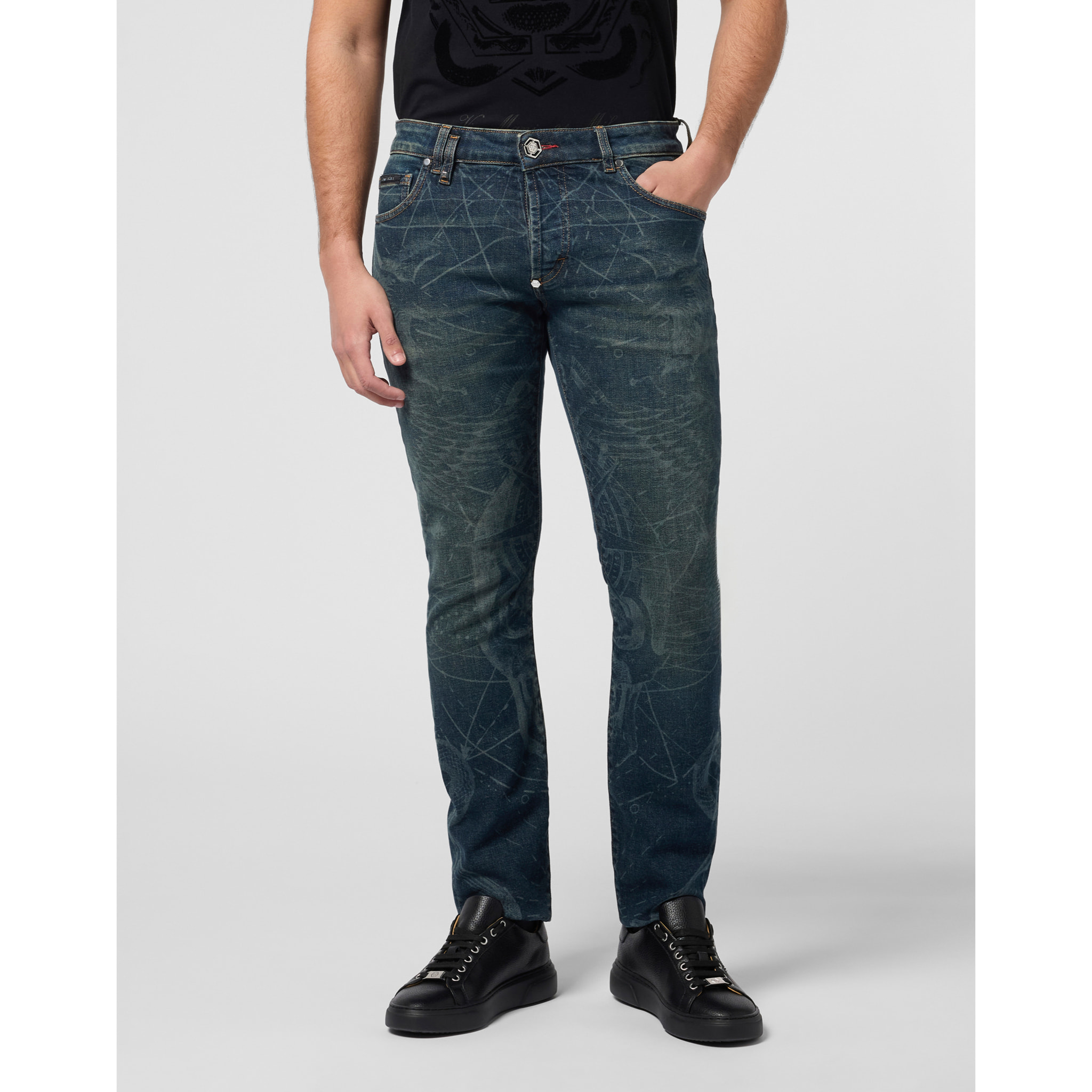 PHILIPP PLEIN Printed Super Straight Cut Jeans Tattoo