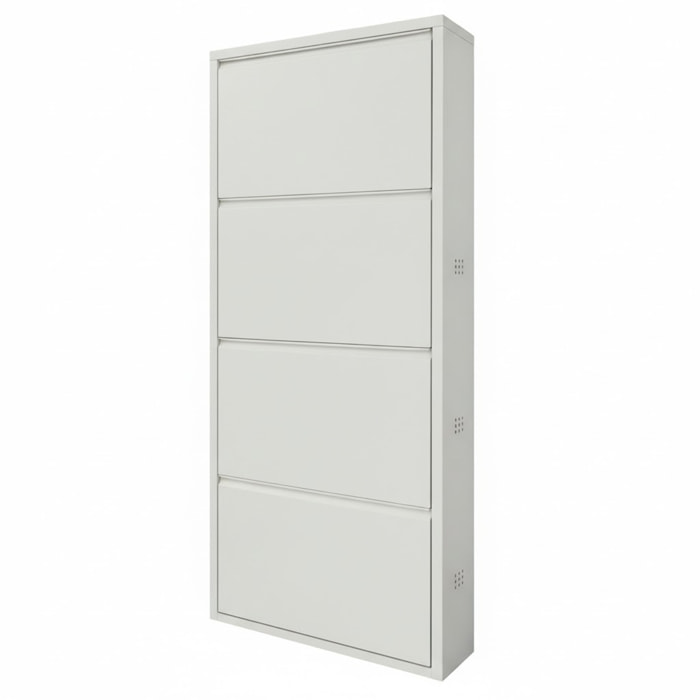Scarpiera Slim In Metallo 4 Ante A Ribalta Ultra Sottile Salvaspazio Mobile Portascarpe Moderno Ingresso Camera Corridoio 138 x 50 x 15 Cm Grigio
