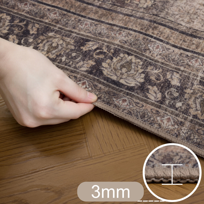 INKA - Tapis marron à poils courts doux à motif oriental vintage