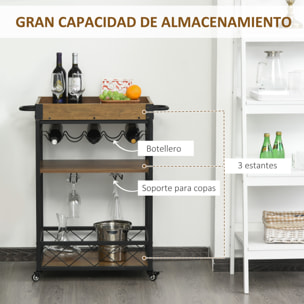 Carrito de Cocina Multiusos Móvil Madera Rústica y Negro