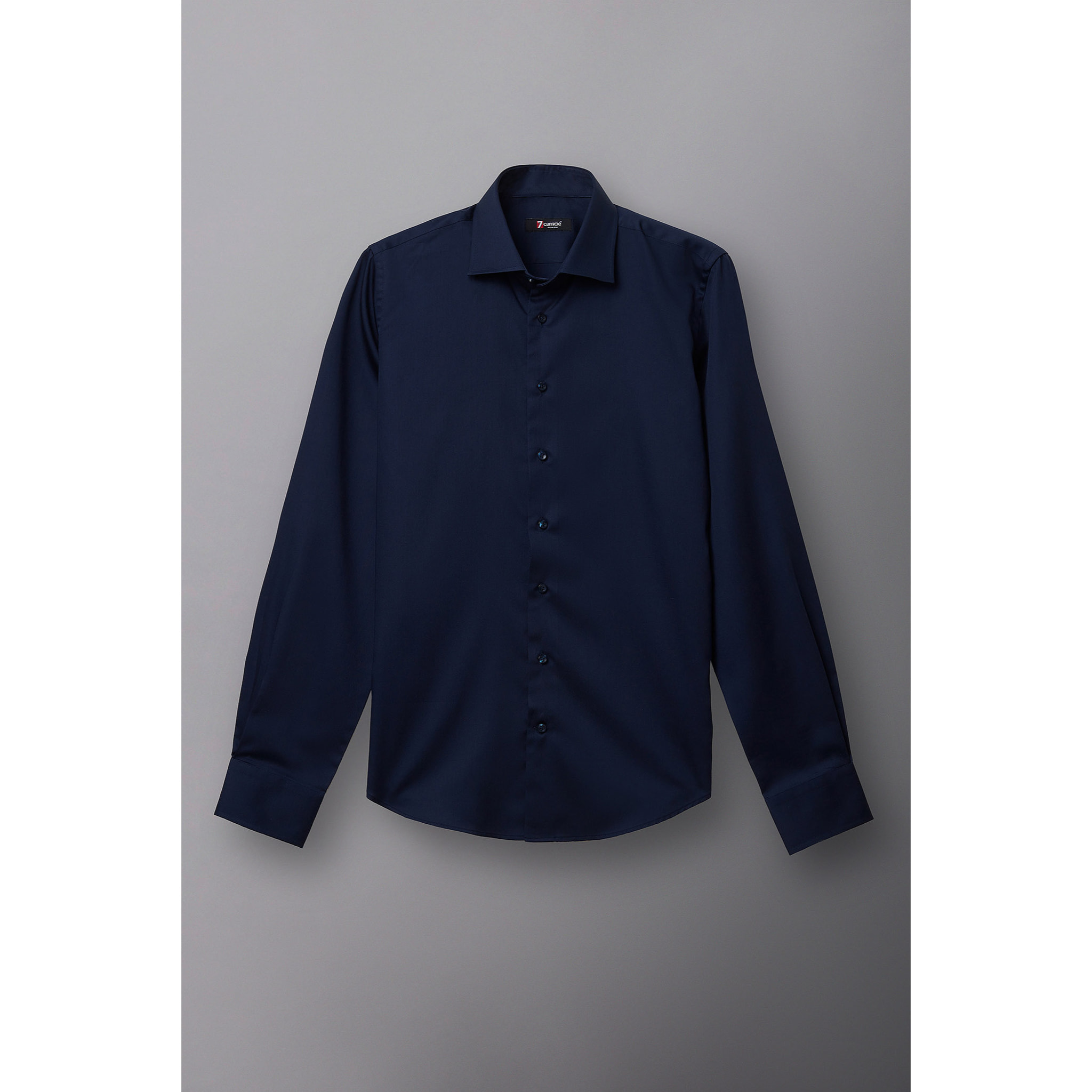 Camicia Uomo 1 Bottone Francese Slim Satin Unito Blu