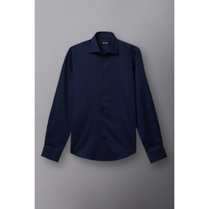 Camicia Uomo 1 Bottone Francese Slim Satin Unito Blu