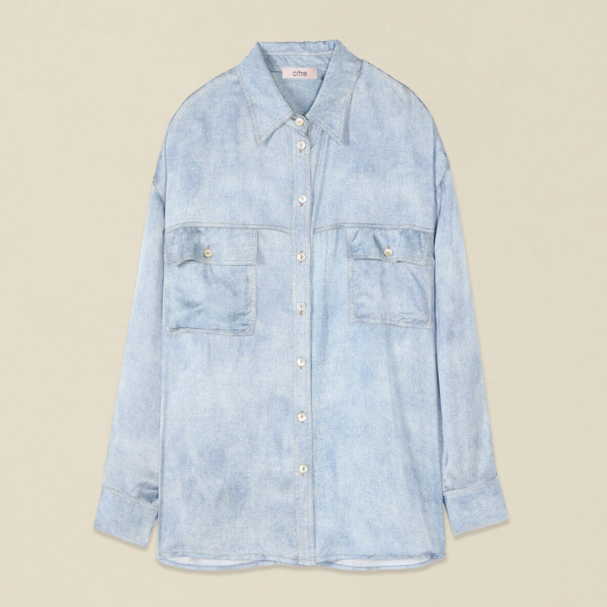 Oltre - Camisa oversize de raso efecto denim - Light - blue