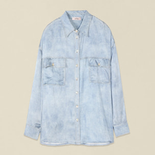 Oltre - Camisa oversize de raso efecto denim - Light - blue