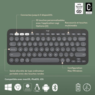 Clavier sans fil LOGITECH Pebble 2 K380s Graphite