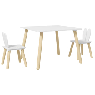 Juego de Mesa y 2 Sillas Infantiles Mesa Infantil con Sillas Respaldos con Orejas de Conejo Mesa Infantil para Guardería Sala de Juegos Blanco
