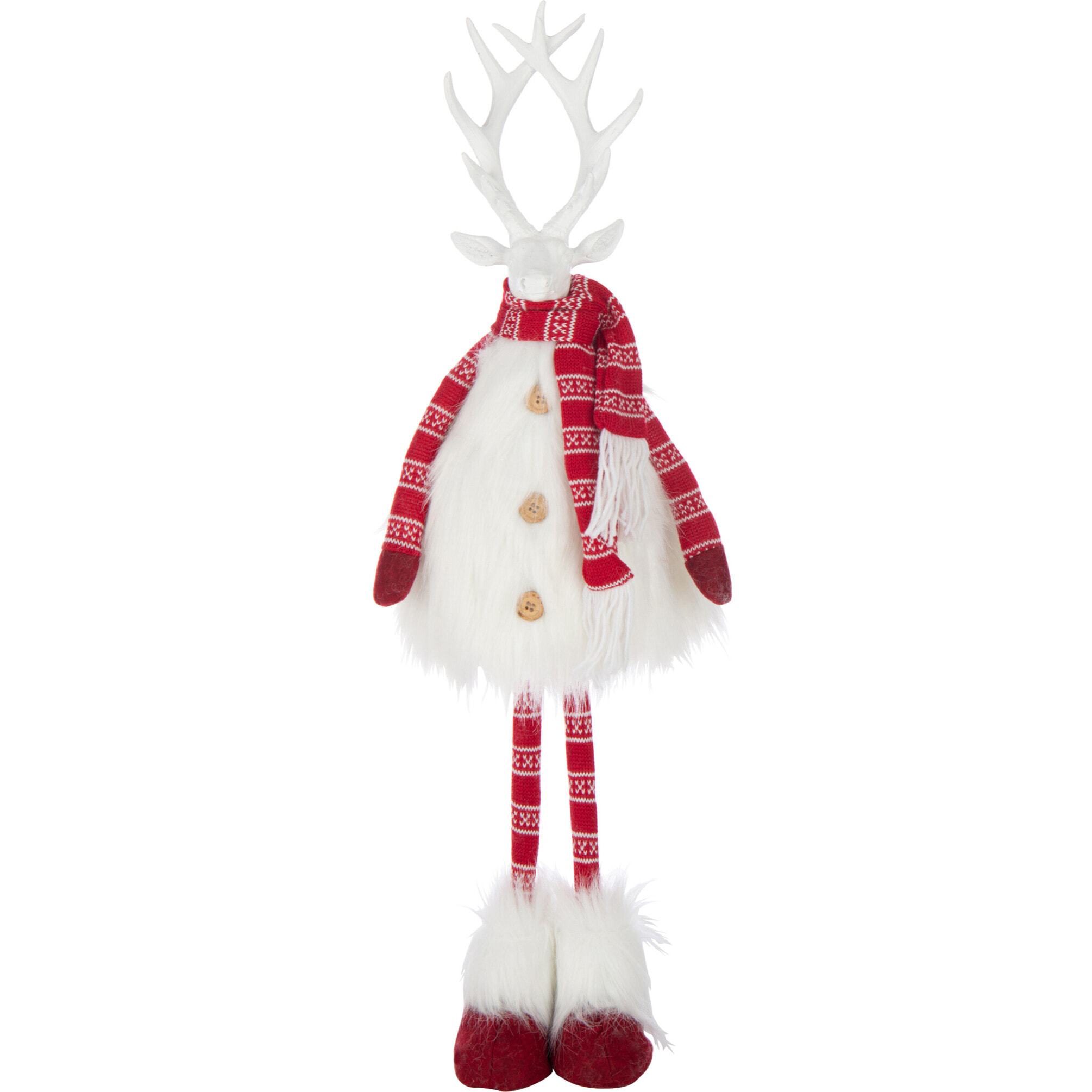 J-Line figurine Cerf Fourrure + Écharpe - polyrésine - blanc/rouge - medium