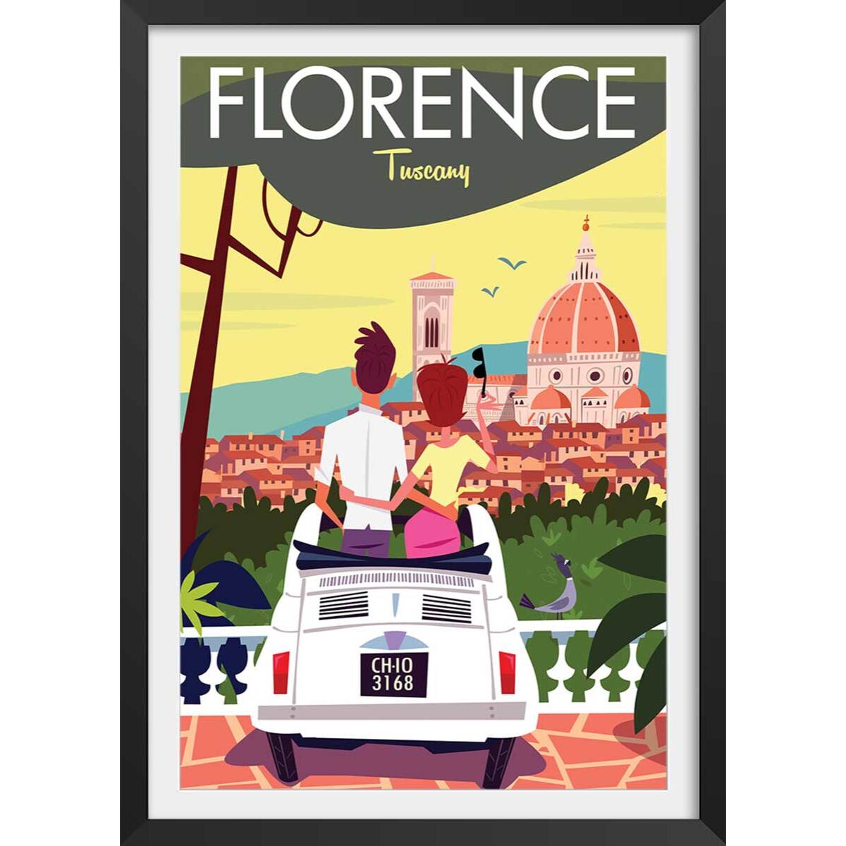 Affiche voyage à florence Affiche + cadre en bois - Noir