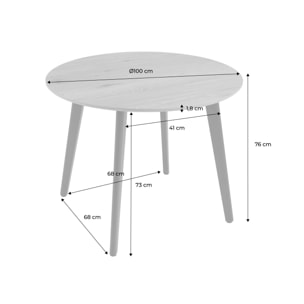 Table à manger ronde décor bois pieds métal noir 4 places AZYLIS