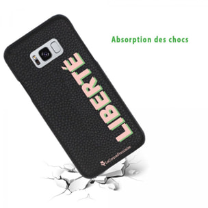 Coque Samsung Galaxy S8 effet cuir grainé noir Liberté rose et vert Design La Coque Francaise