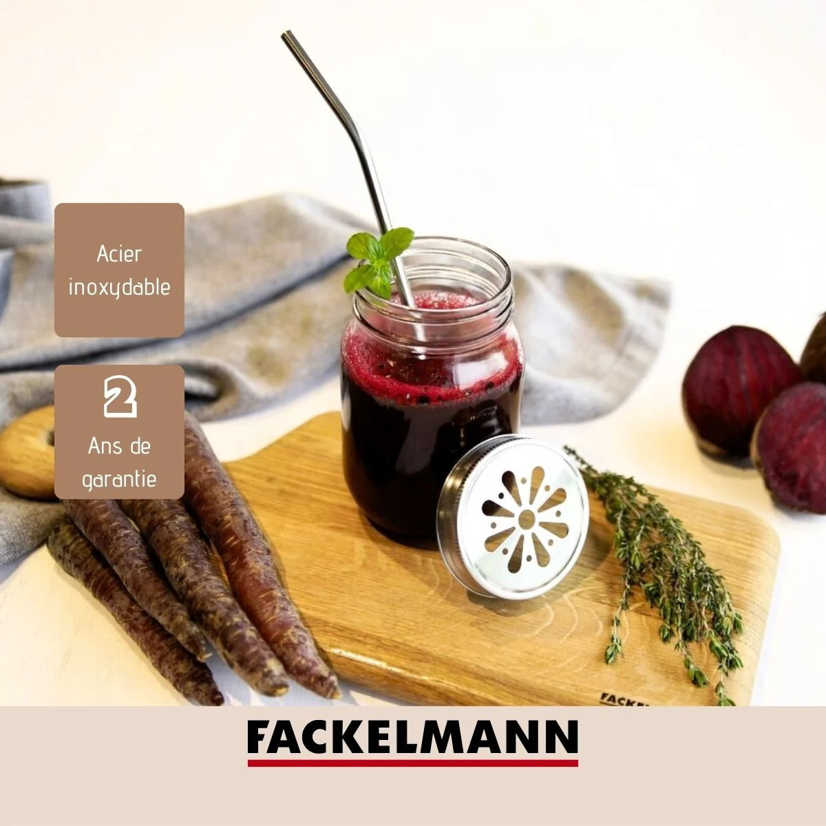 Lot de 4 pailles incurvées en inox avec goupillon 24 cm Fackelmann Bar Concept