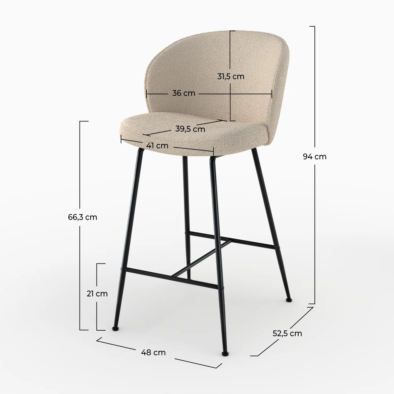 Chaise de bar en tissu bouclé beige 66 cm - Groom