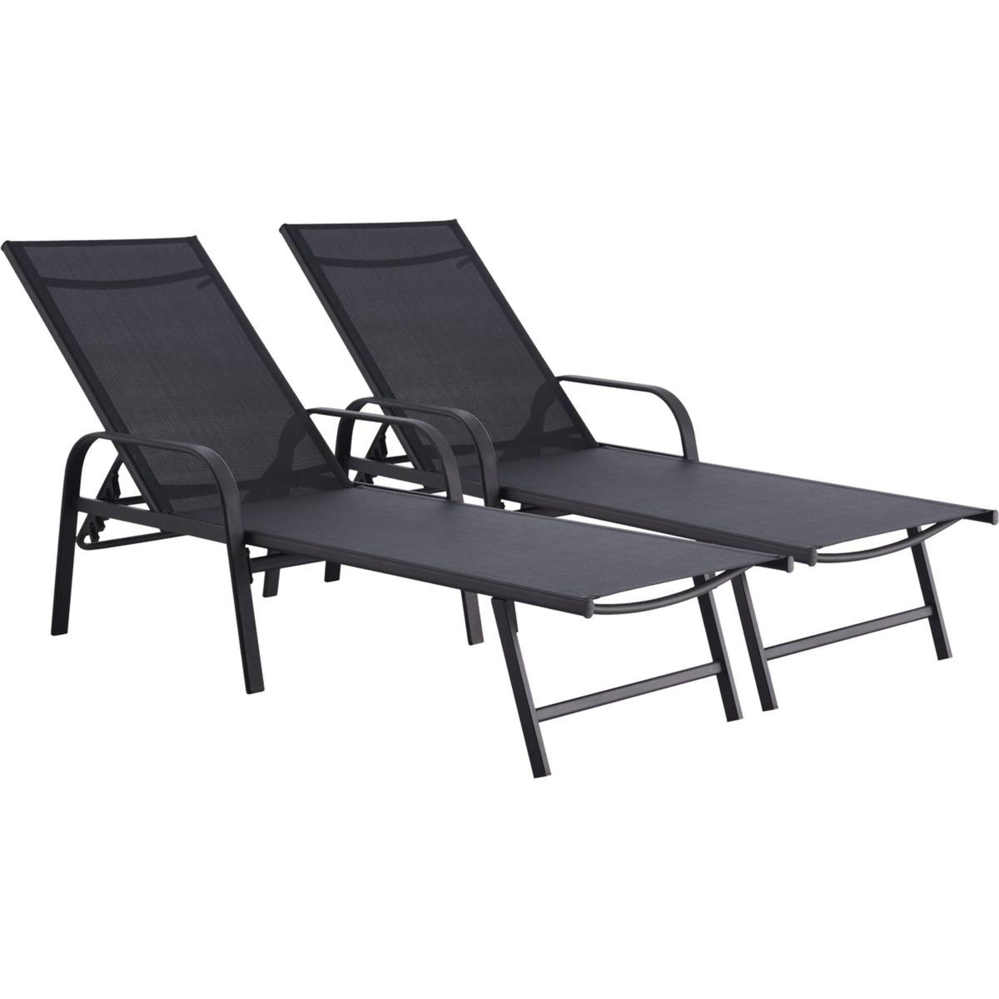Lot de 2 Bains de soleil en métal avec accoudoirs "Farniente" - Noir