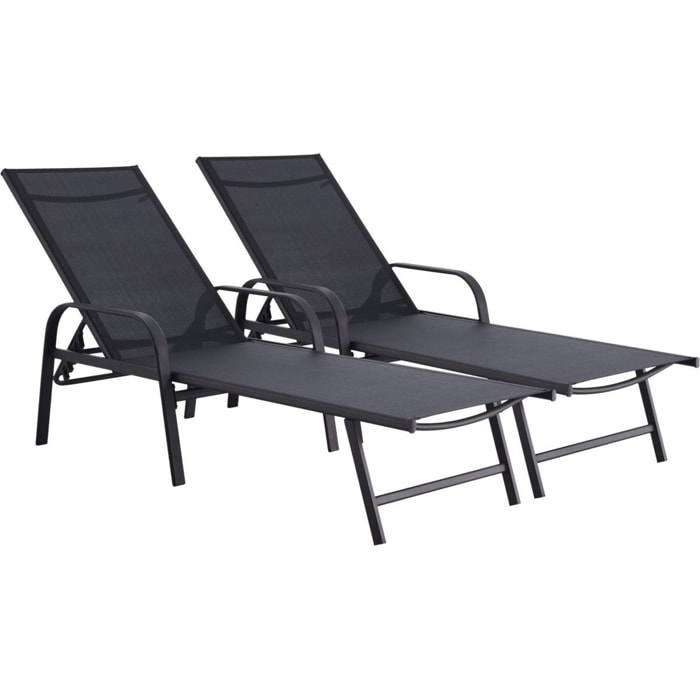 Lot de 2 Bains de soleil en métal avec accoudoirs "Farniente" - Noir