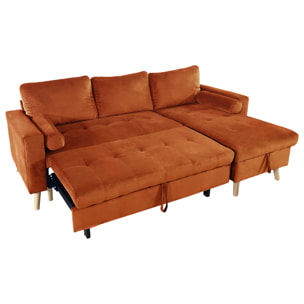 Canapé d'angle convertible JAMES 3 places en velours terracotta