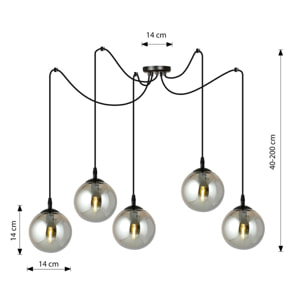 Lampada a sospensione GIGI con struttura in acciaio nero e diffusori in vetro