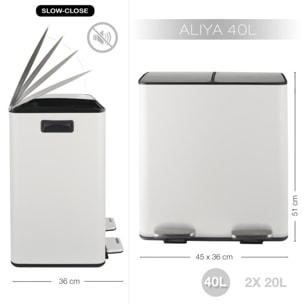 Poubelle tri sélectif ALIYA 40L (2x20L) Acier Blanc mat Spirella