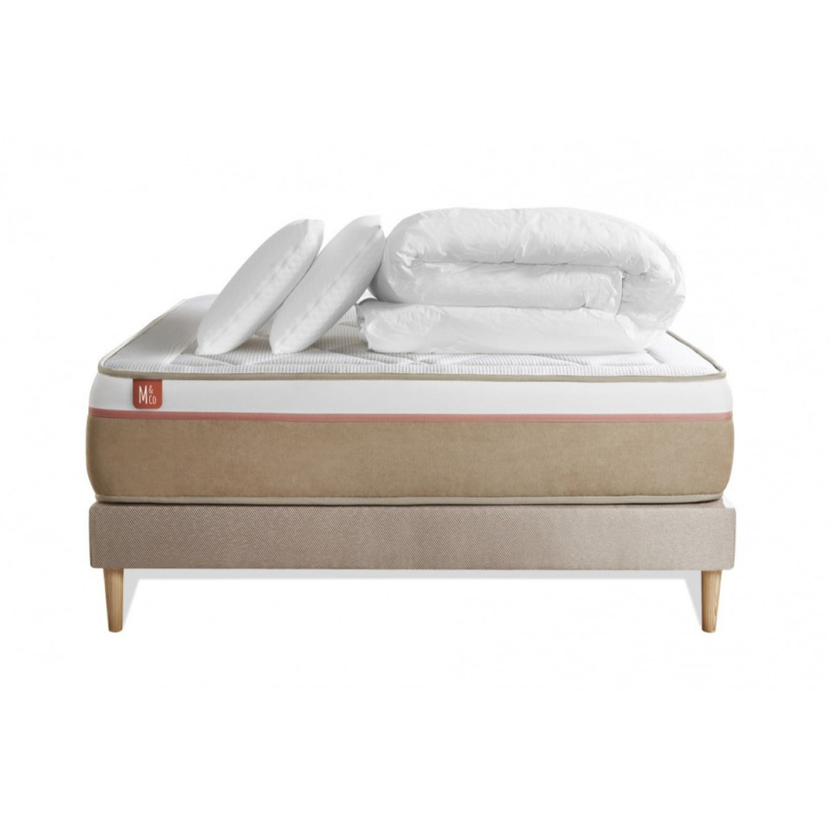 Pack matelas LE SOYEUX - Ressorts ensachés + Mémoire de forme BioVisco - Ep. 24 + sommier kit Beige