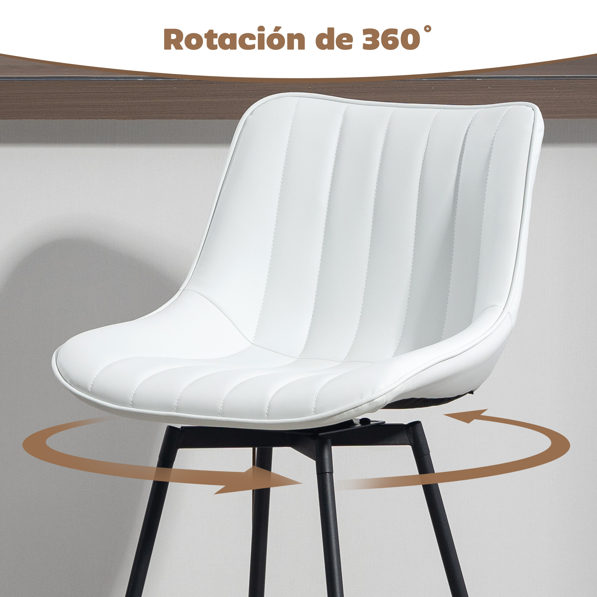Juego de 2 Taburetes de Bar Giratorios, Taburetes Altos de Cocina con Respaldo Curvado y Reposapiés, Tapizado en PU, Marco de Acero, Sillas Altas de Cocina para Comedor, Salón, Blanco