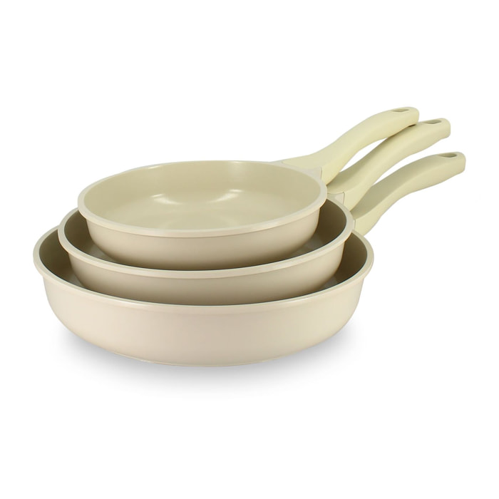 Lot de 3 poêles en aluminium recyclé crème - tous feux PURE
