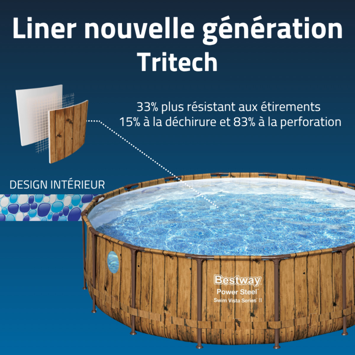 Bestway Piscine hors sol tubulaire ronde Bestway Power Steel Swim Vista 488 x 122 cm décor bois
