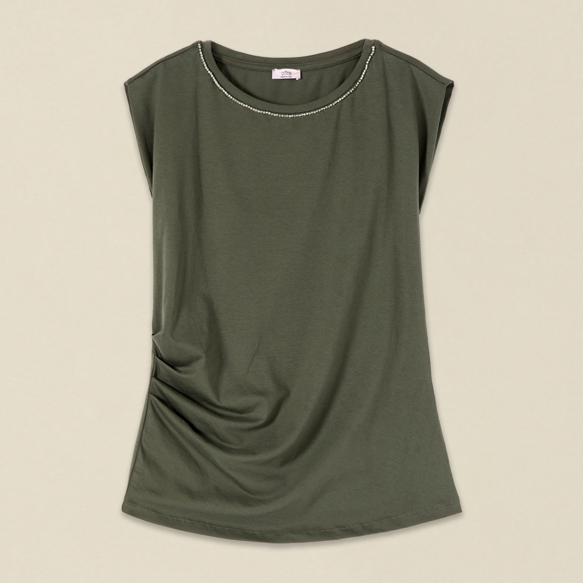 Oltre - Top in jersey con ricamo gioiello - Verde militare