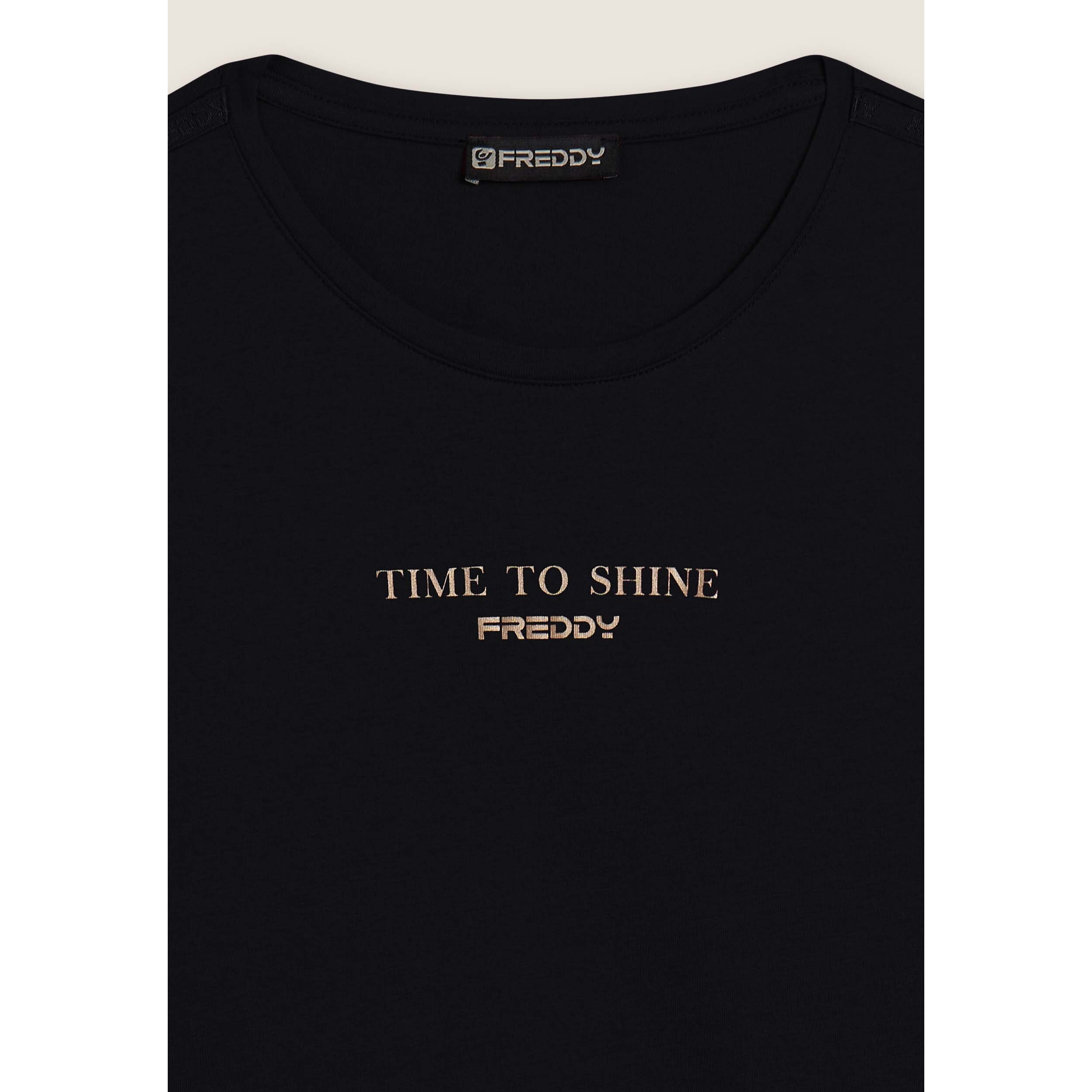 T-shirt donna a manica lunga con banda logata sulle spalle