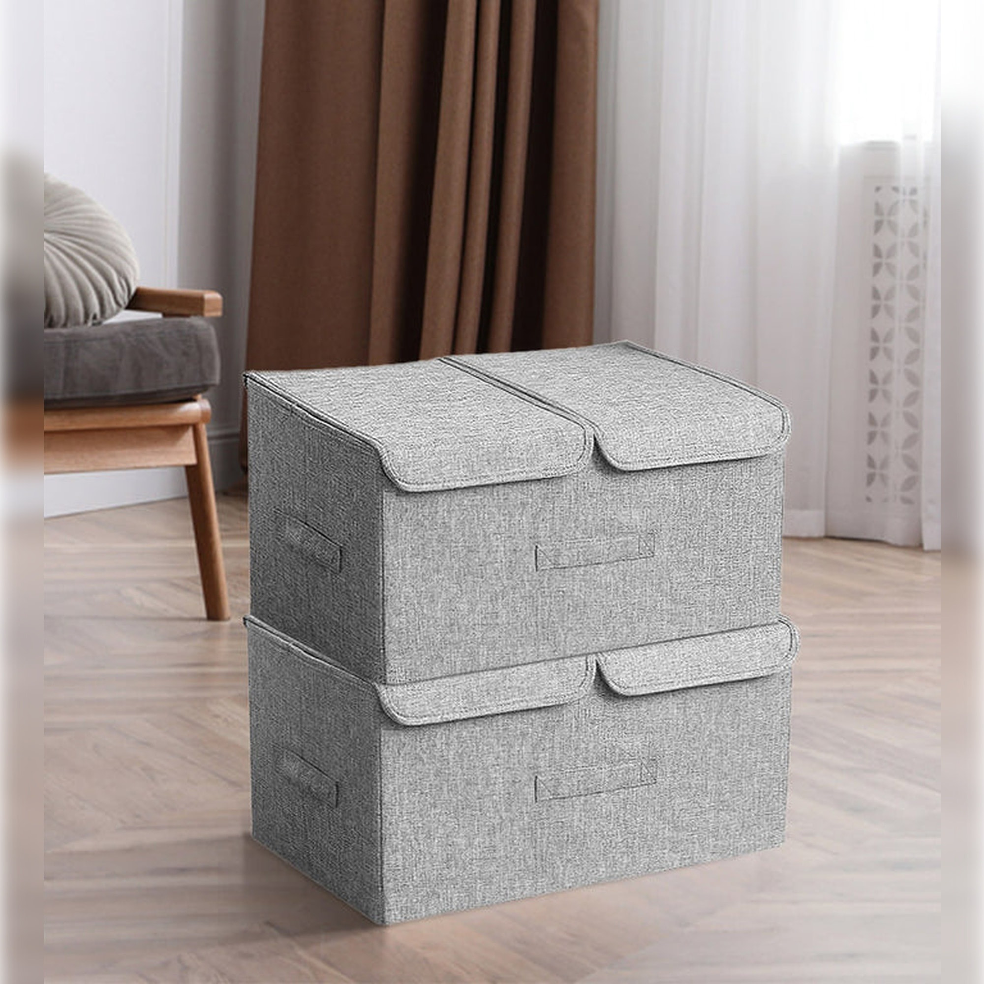 Caja de almacenamiento de ropa de tela plegable con tapa color gris 36l joybos