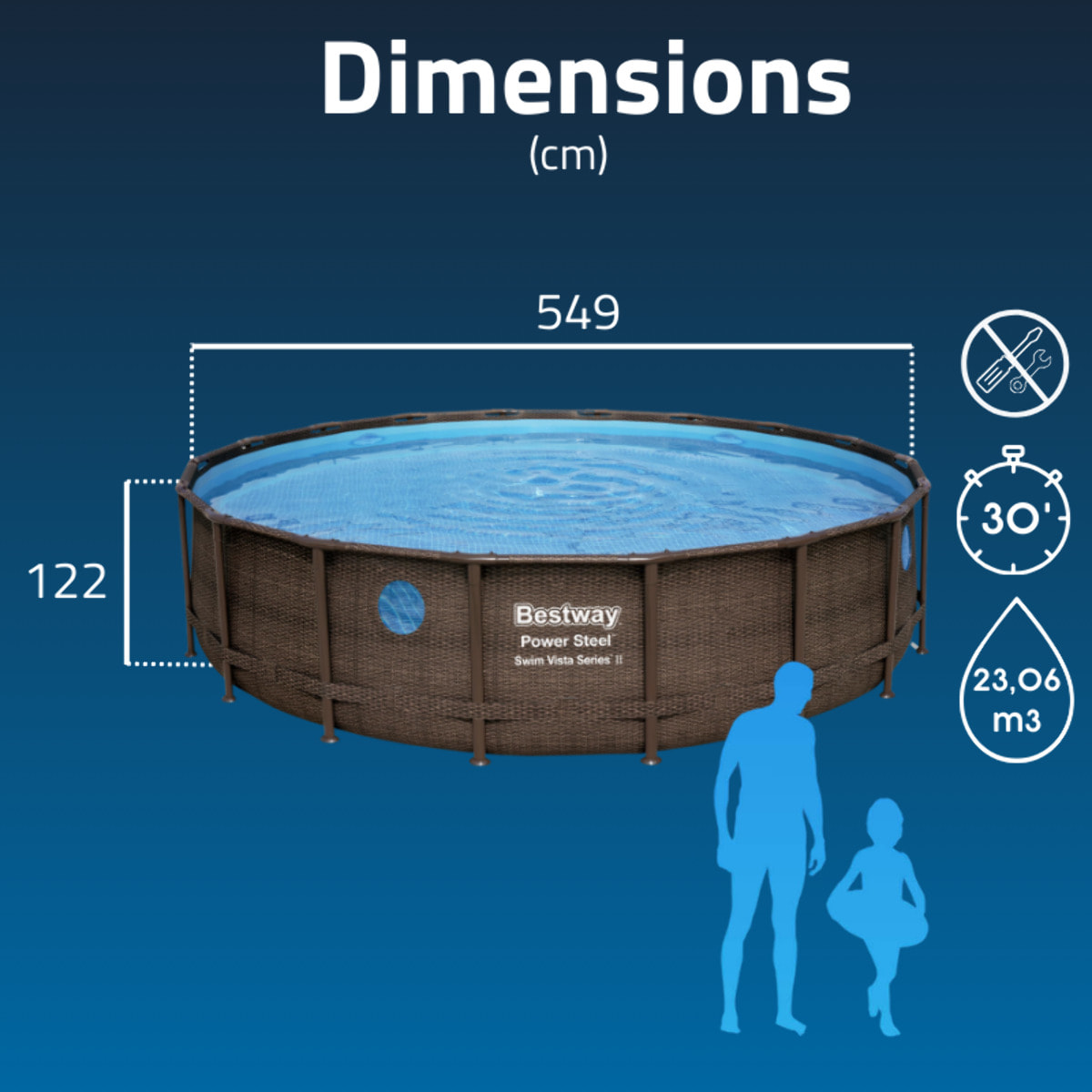 Bestway Piscine hors sol tubulaire ronde Bestway Power Steel Swim Vista II 549 x 122 cm décor bois