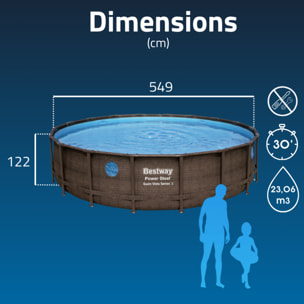 Bestway Piscine hors sol tubulaire ronde Bestway Power Steel Swim Vista II 549 x 122 cm décor bois