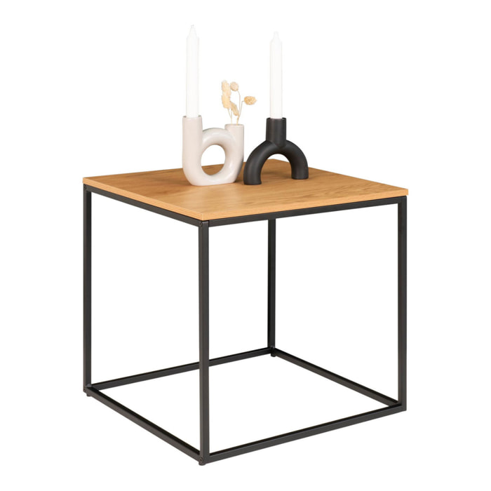 Tavolino d'appoggio Vita effetto rovere con struttura in acciaio nero, 45×45×45 cm