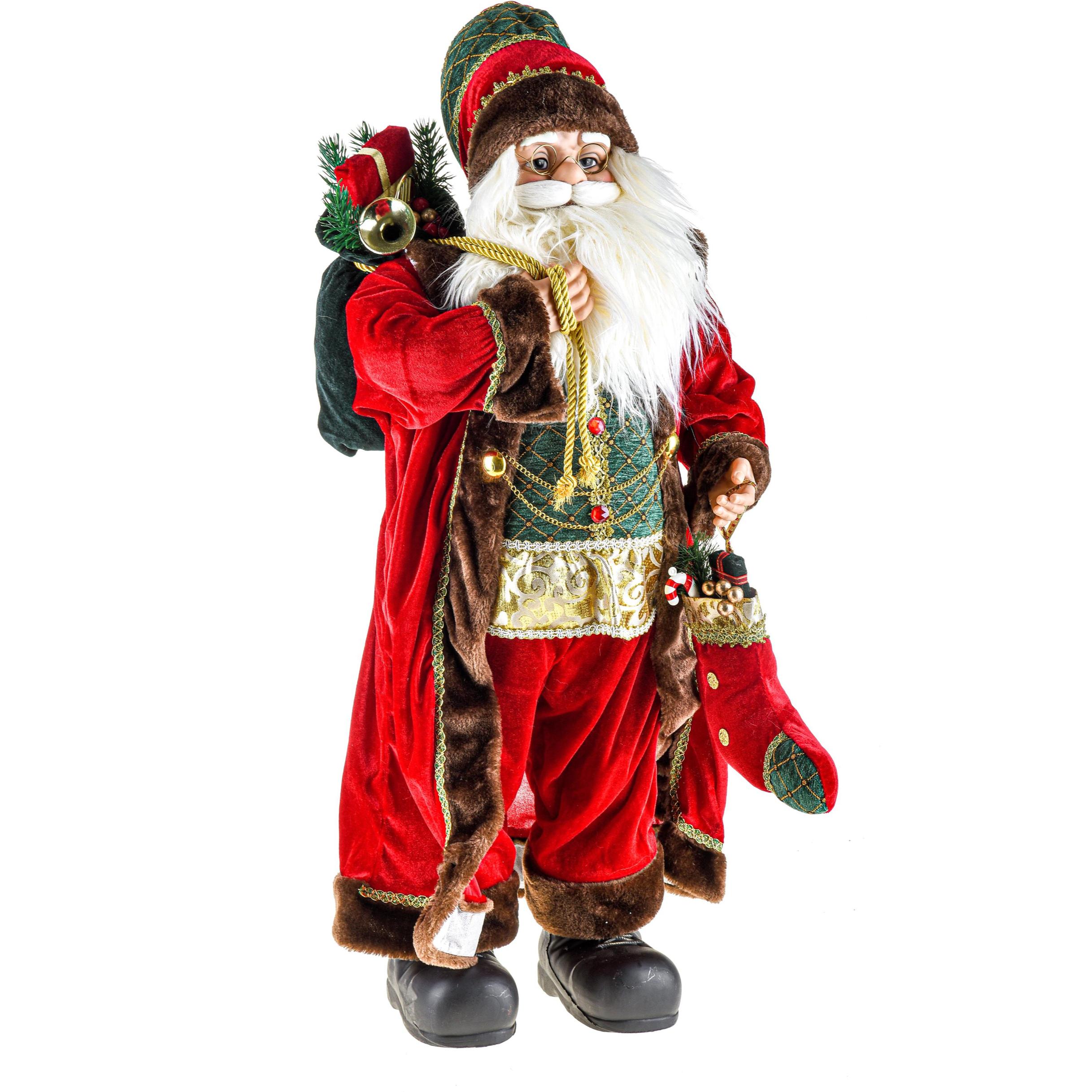 Babbo Natale 80 Cm Con Gilet Verde - Pezzi 1 - 35X80X27cm - Colore: Rosso - Bianchi Dino - Articoli Natalizi