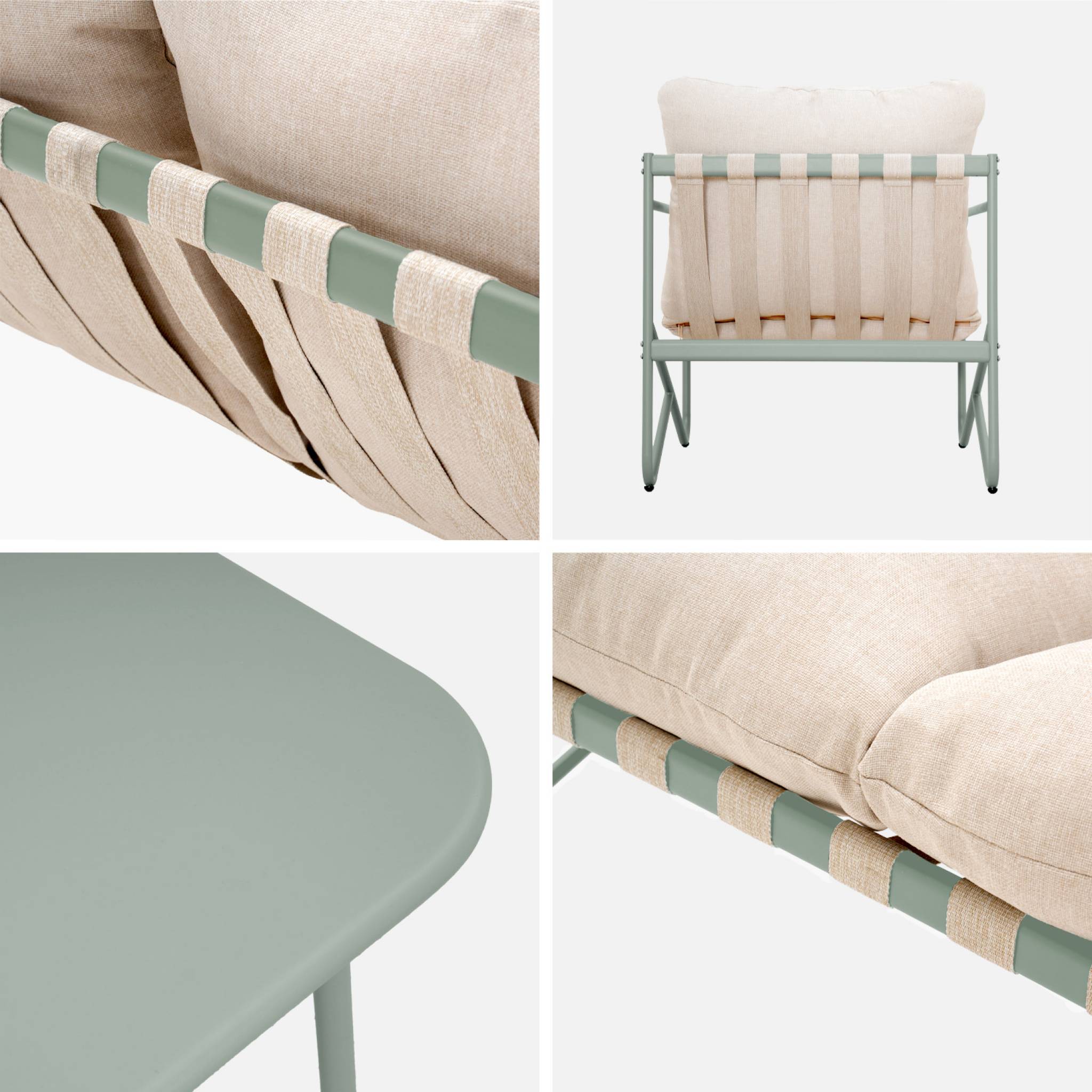 Salon de jardin 4 places avec table en métal. avec des sangles. savane