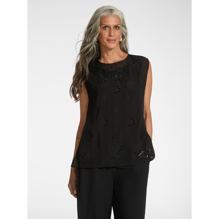 Elena Mirò - Blusa in georgette traforata - Nero