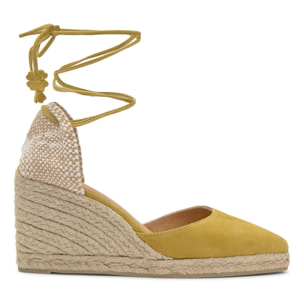 Alpargata de cuña Joyce en ante con punta afilada y cierre de cordones